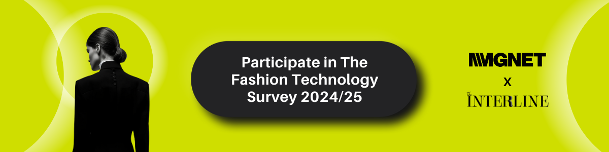 A banner showing a fashionable woman, with a clickable button linking to the Fashion Technology Survey for 2024-25.