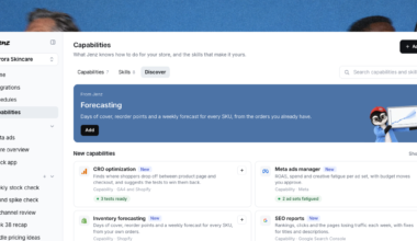 Jenz interface showing retail forecasting and operational capabilities